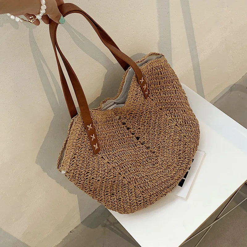 Raffia Round Barrel Woven Crossbody Bag Handbags Beach Shoulder