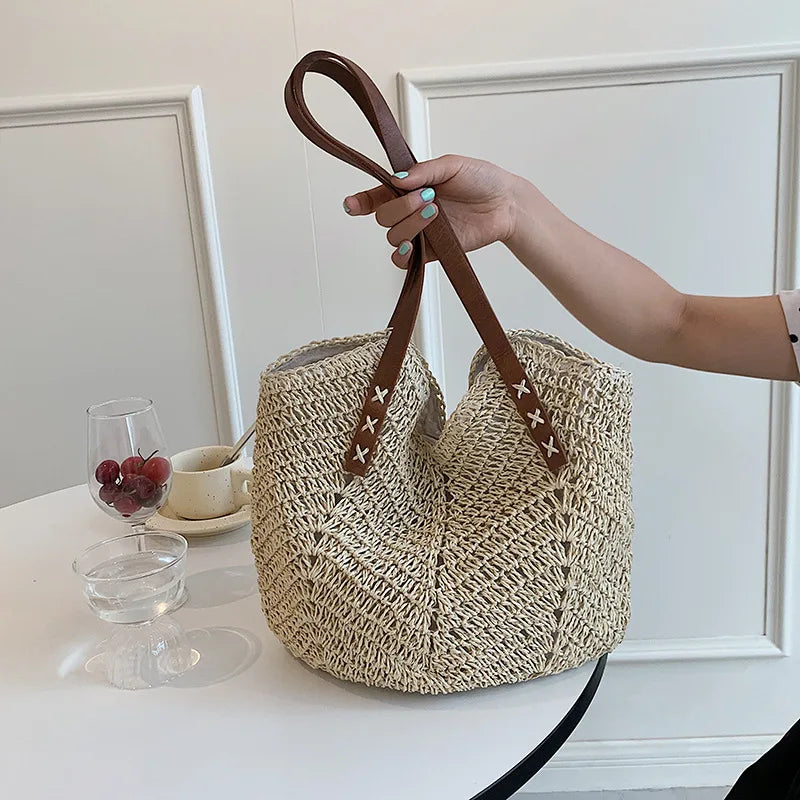 Raffia Round Barrel Woven Crossbody Bag Handbags Beach Shoulder