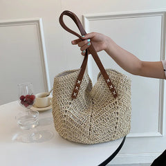 Raffia Round Barrel Woven Crossbody Bag Handbags Beach Shoulder