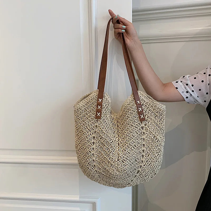 Raffia Round Barrel Woven Crossbody Bag Handbags Beach Shoulder