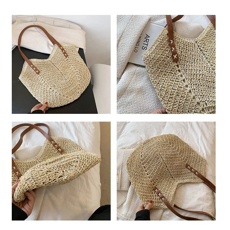 Raffia Round Barrel Woven Crossbody Bag Handbags Beach Shoulder