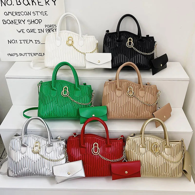 Women Green Silver Fold Shoulder Bags Casual Chain Crossbody Bags