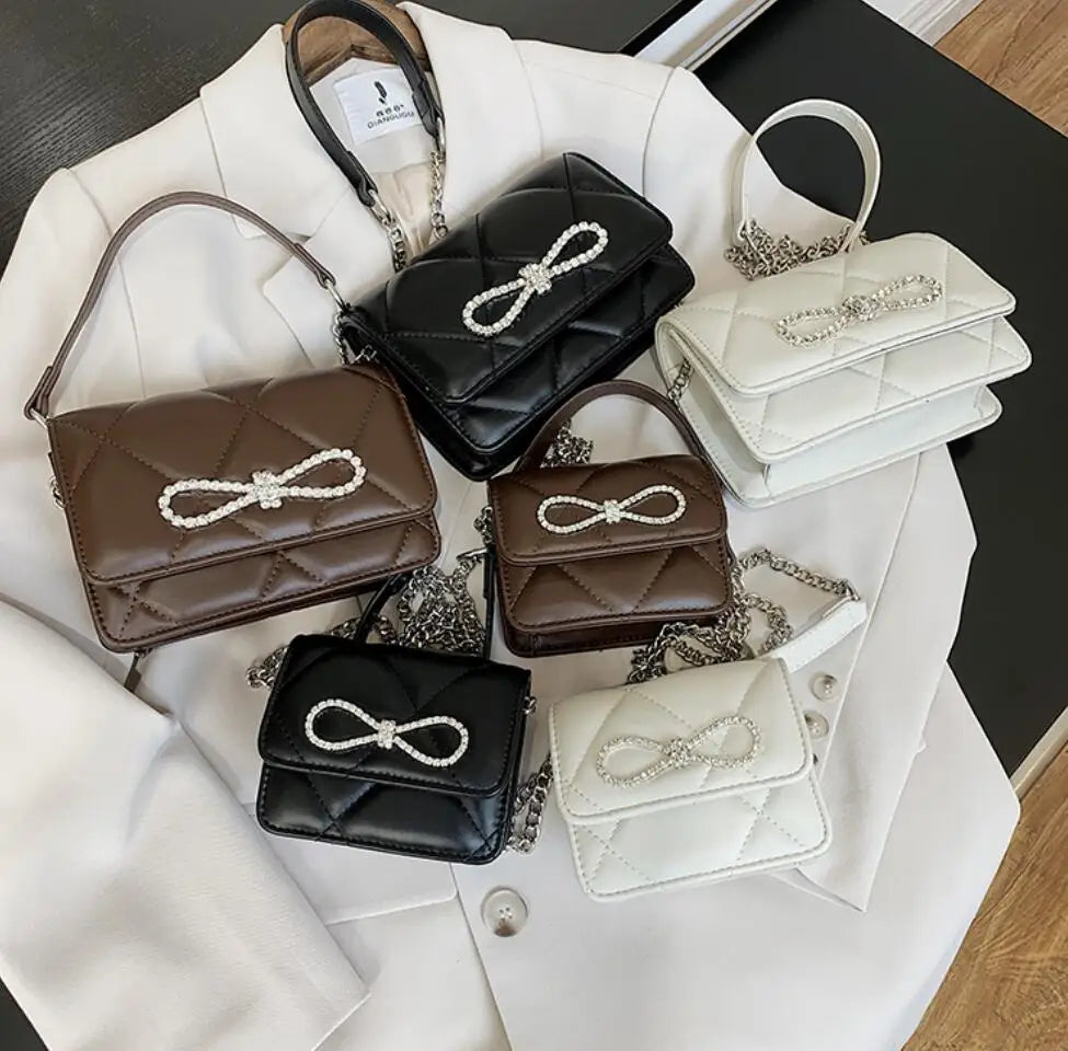 Diamond Bow Mini Square Crossbody Bag Chain Shoulder Mess