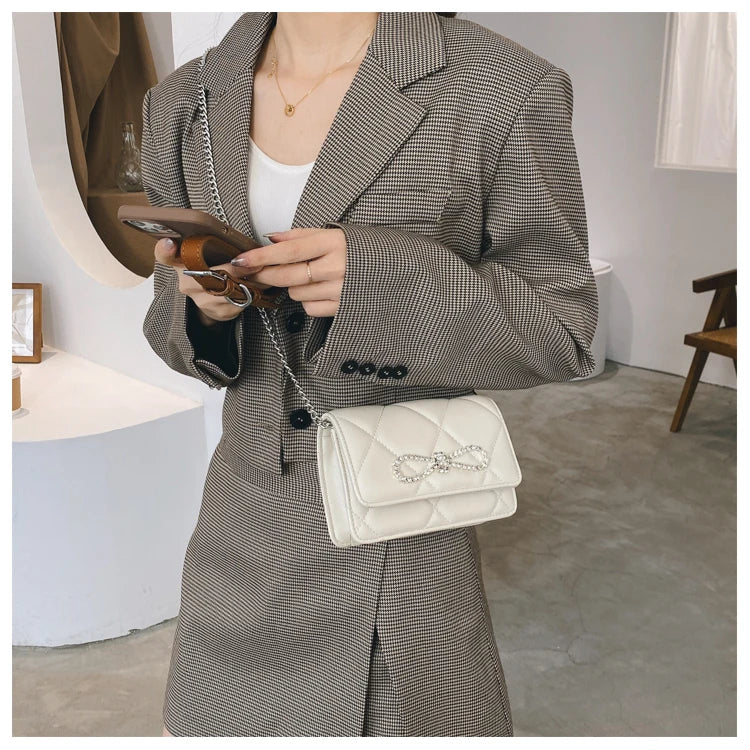 Diamond Bow Mini Square Crossbody Bag Chain Shoulder Mess