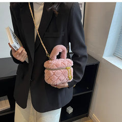 Plush Diamond Lattice Chain Purse - Small Fur Handbag