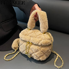 Plush Diamond Lattice Chain Purse - Small Fur Handbag
