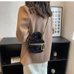 Plush Diamond Lattice Chain Purse - Small Fur Handbag