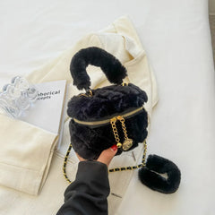 Plush Diamond Lattice Chain Purse - Small Fur Handbag