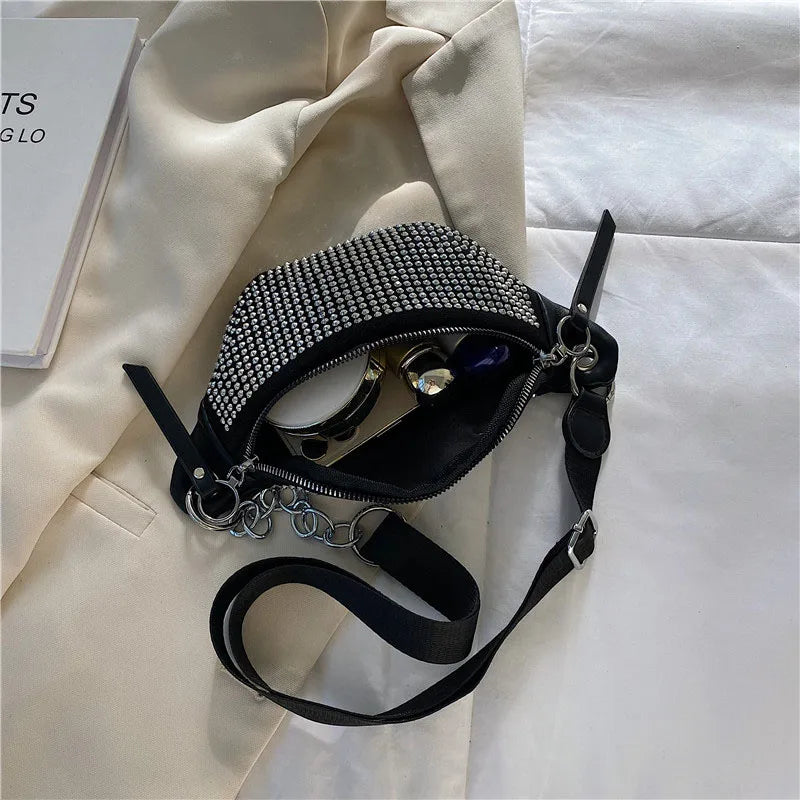 Diamond Leather Female Belt Bag Ladies Fanny pack Hip pack Woman Shoulder Crossb