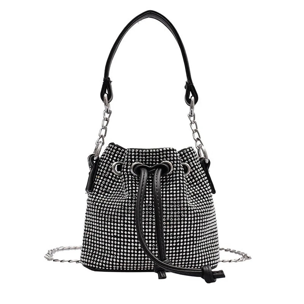 Diamond Rhinestone Bucket Chain Shoulder Bag Women Crossbody Tote