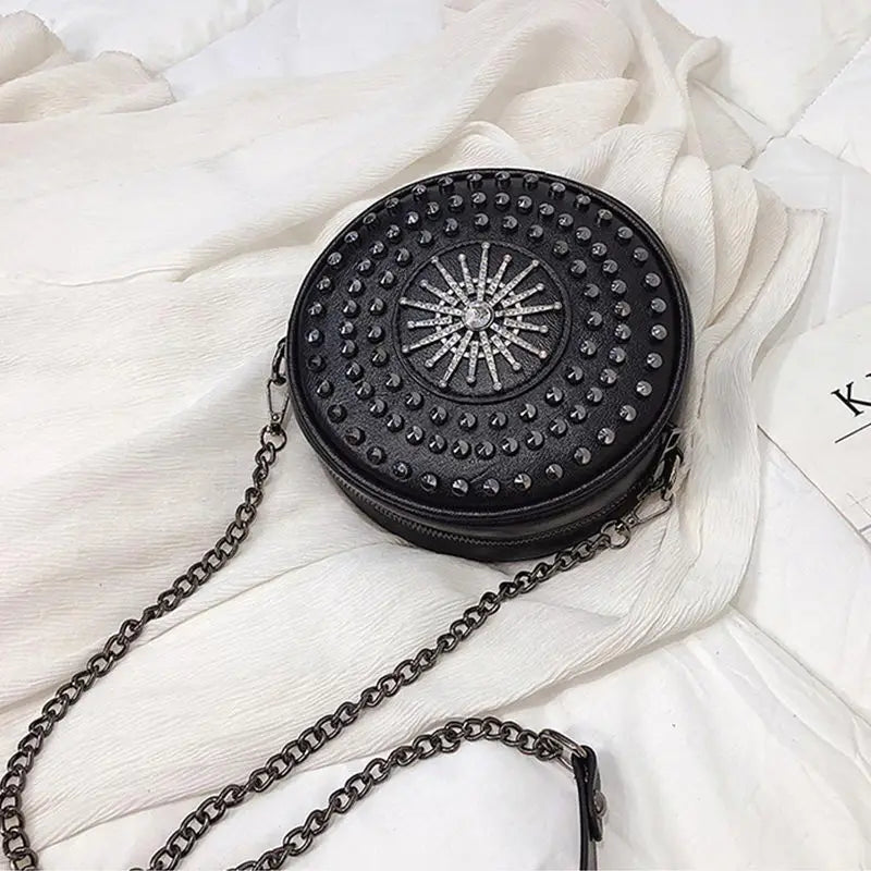 Diamonds Circular Bag Women Shoulder Bag Rivet Crossbody Small Bag
