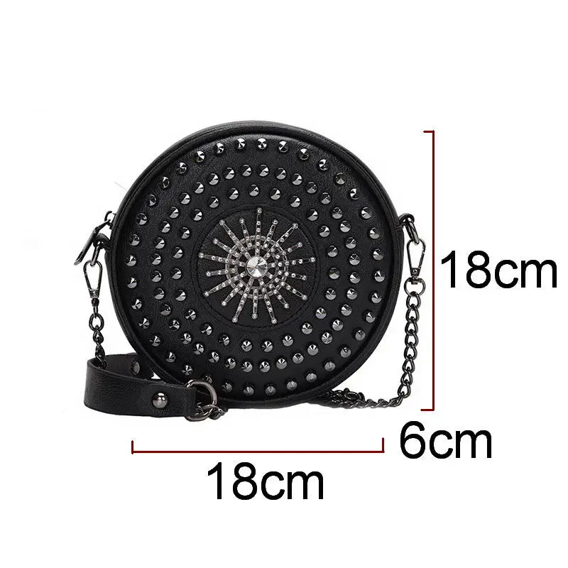 Diamonds Circular Bag Women Shoulder Bag Rivet Crossbody Small Bag