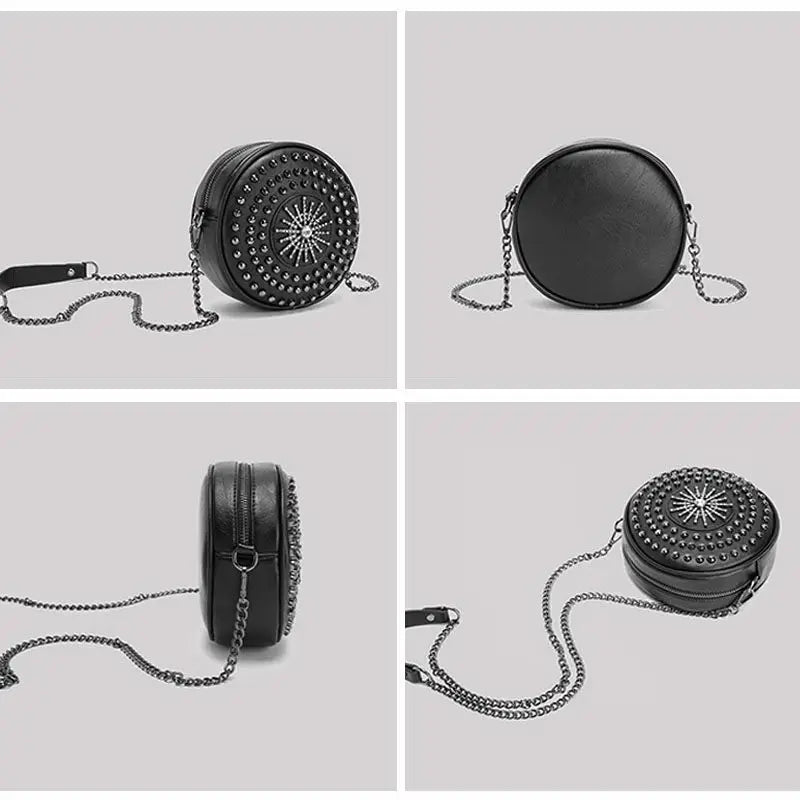 Diamonds Circular Bag Women Shoulder Bag Rivet Crossbody Small Bag