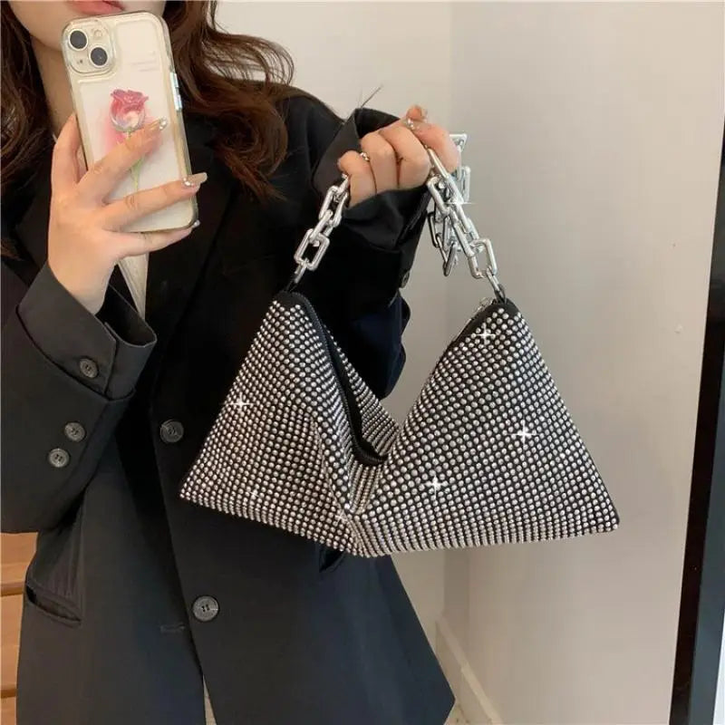 Diamonds Women Shoulder Bag Silver Evening Clutch Handbags