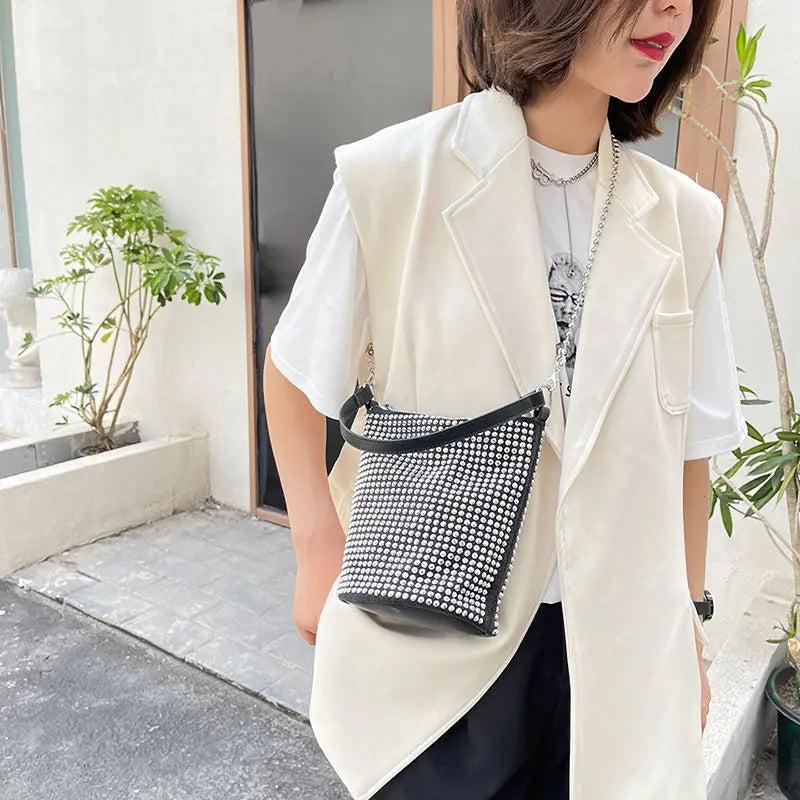 Diamonds PU Shoulder Bags Women Large Capacity Bucket Bag