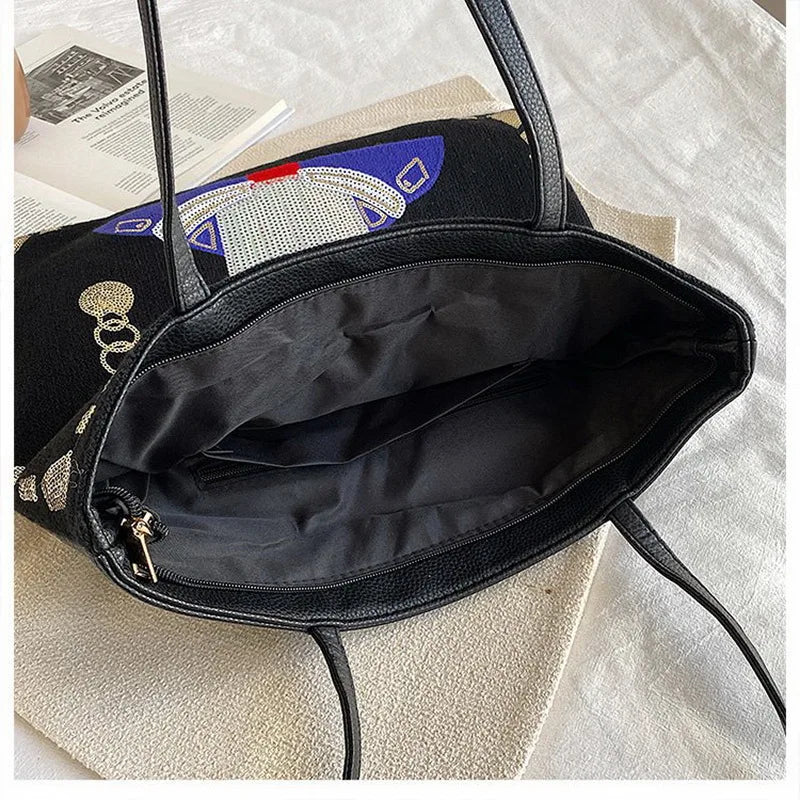 Sequined Women Shoulder Bags Large Capacity Tote Bag Girl Pattern Handbag