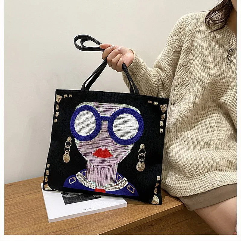 Sequined Women Shoulder Bags Large Capacity Tote Bag Girl Pattern Handbag