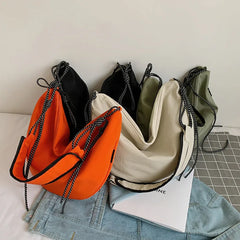 Japanese Style Nylon Women Messenger Bag Drawstring Shoulder Bag