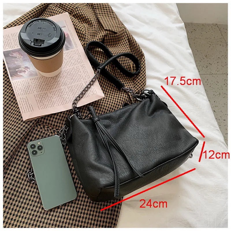 Retro Crossbody Bag Small Square Soft PU Leather Shoulder Chain Female Bag