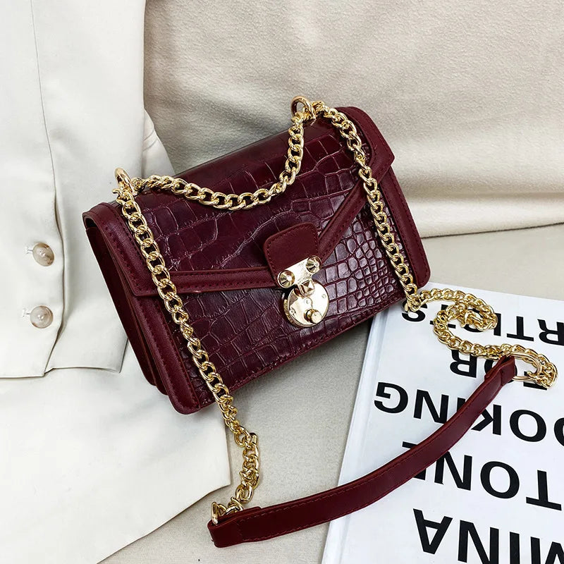 Vintage Crocodile Pattern Lock Shoulder Bag Women Crossbody Bag