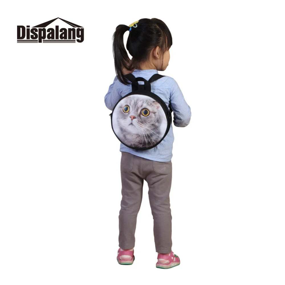 Animals Print Round Bag Dog Small Backpack for School Girls