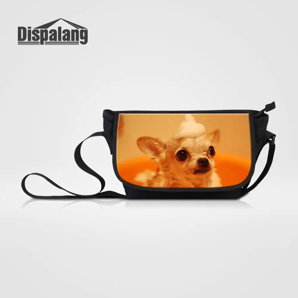 Dog Print Crossbody Bag Animal Canvas Messenger Business Casual