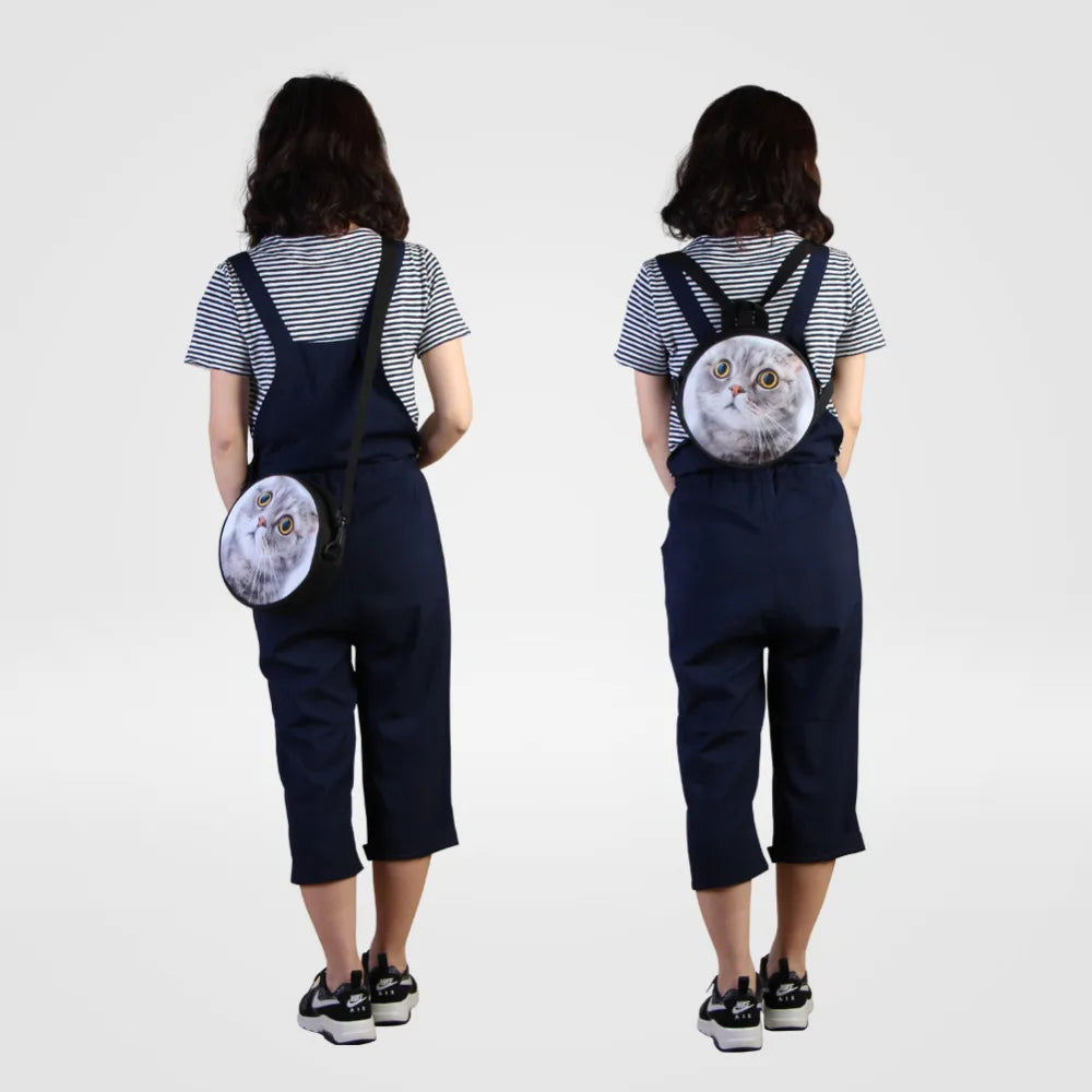 Flower Tree Print Small Round Backpack For Womens Kids Kindergarten School Bag