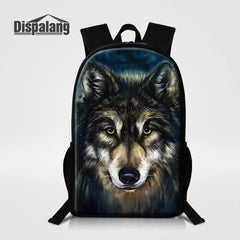 Wolf Print Backpack Men Women Mochila Lightweight School Bags Kids sac a dos