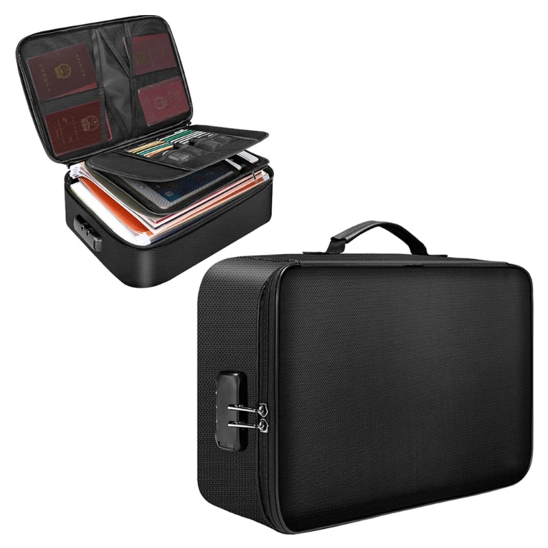4-Layer Document Organizer Bag Fireproof Water-Resistant Zipper File Storage