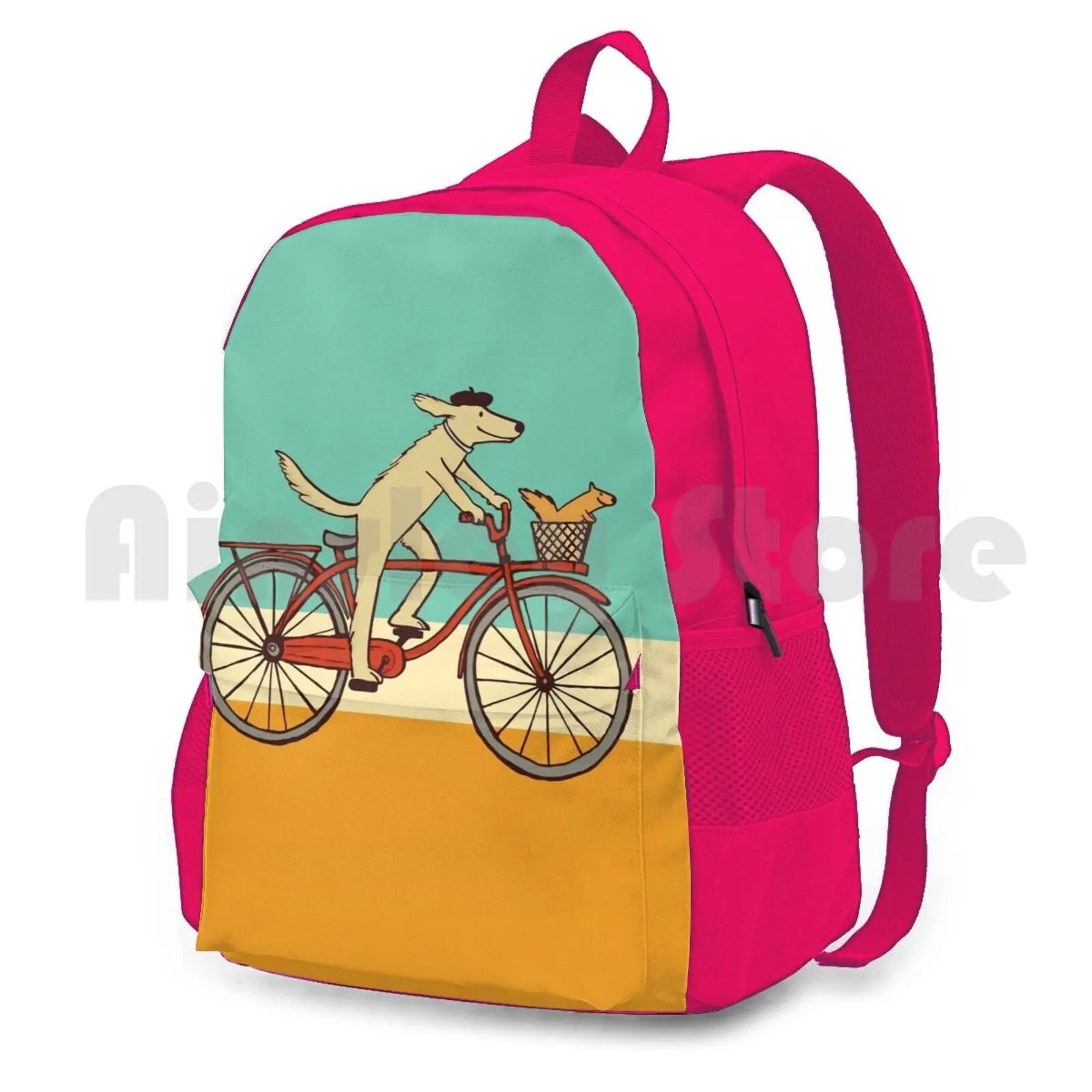 Dog & Squirrel Whimsical Art Dog Bike Backpack Waterproof Camping
