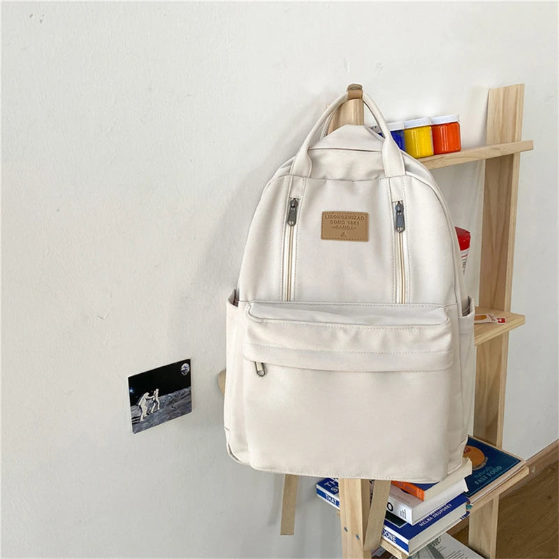 Double Zipper Backpack Women Teenager Girls Multifunction Laptop Backpack
