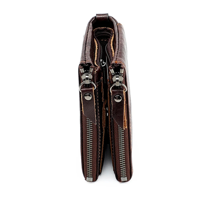 Men's Leather Wallet Double Zipper Short Purse