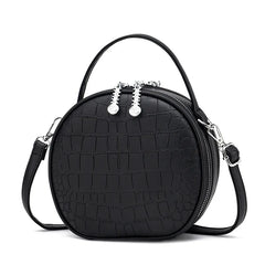 Vintage PU Leather Mini Saddle Bag Double Zippers Circular Shoulder Bag
