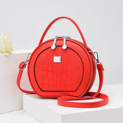 Vintage PU Leather Mini Saddle Bag Double Zippers Circular Shoulder Bag