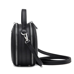Vintage PU Leather Mini Saddle Bag Double Zippers Circular Shoulder Bag