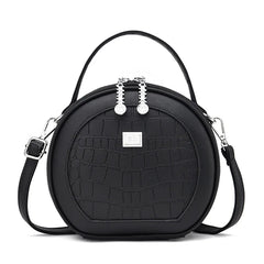 Vintage PU Leather Mini Saddle Bag Double Zippers Circular Shoulder Bag