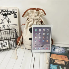 Large Drawstring Canvas Backpack Funny Street Bucket Bag