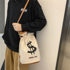 Large Drawstring Canvas Backpack Funny Street Bucket Bag