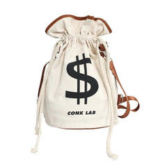 Large Drawstring Canvas Backpack Funny Street Bucket Bag