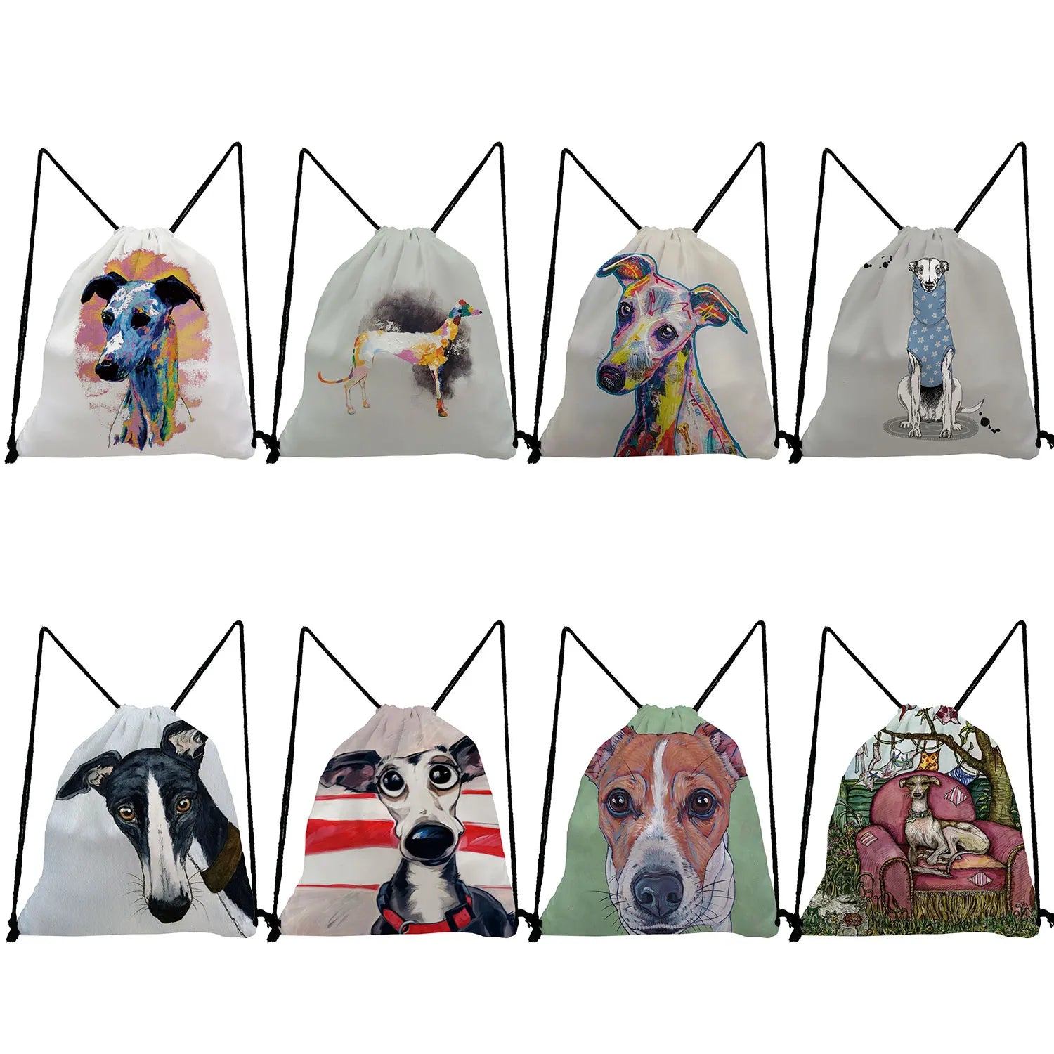 Custom Greyhound Dog Print Drawstring Backpack for Students