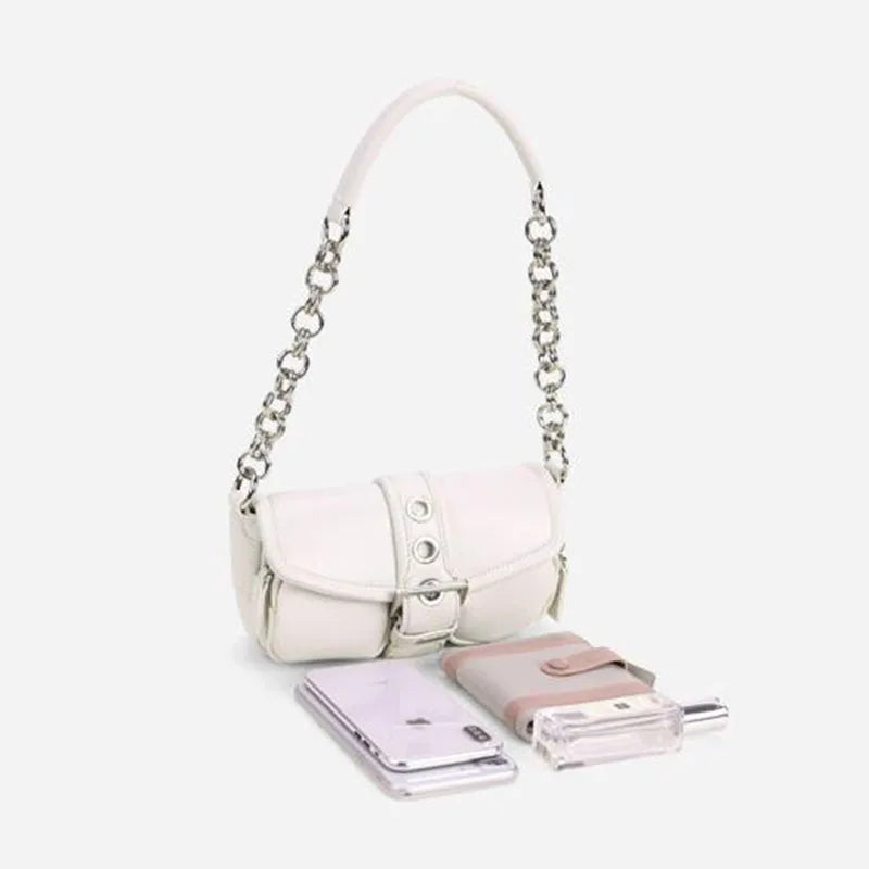 Retro Chain Armpit Shoulder Mini Messenger Bag Solid PU Leather