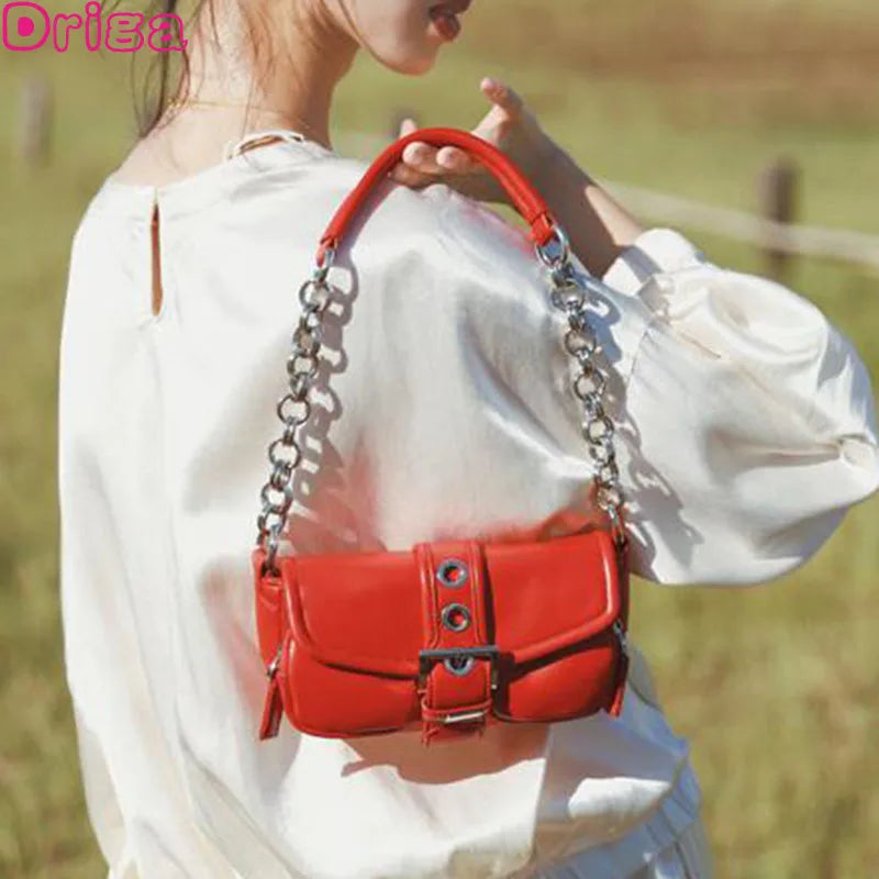Retro Chain Armpit Shoulder Mini Messenger Bag Solid PU Leather