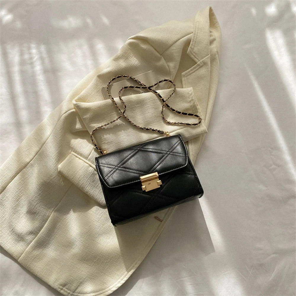 Women's Diamond Embroidered Shoulder Bag Crossbody Chain Solid Square