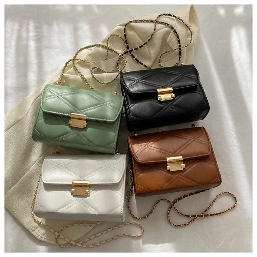 Women's Diamond Embroidered Shoulder Bag Crossbody Chain Solid Square