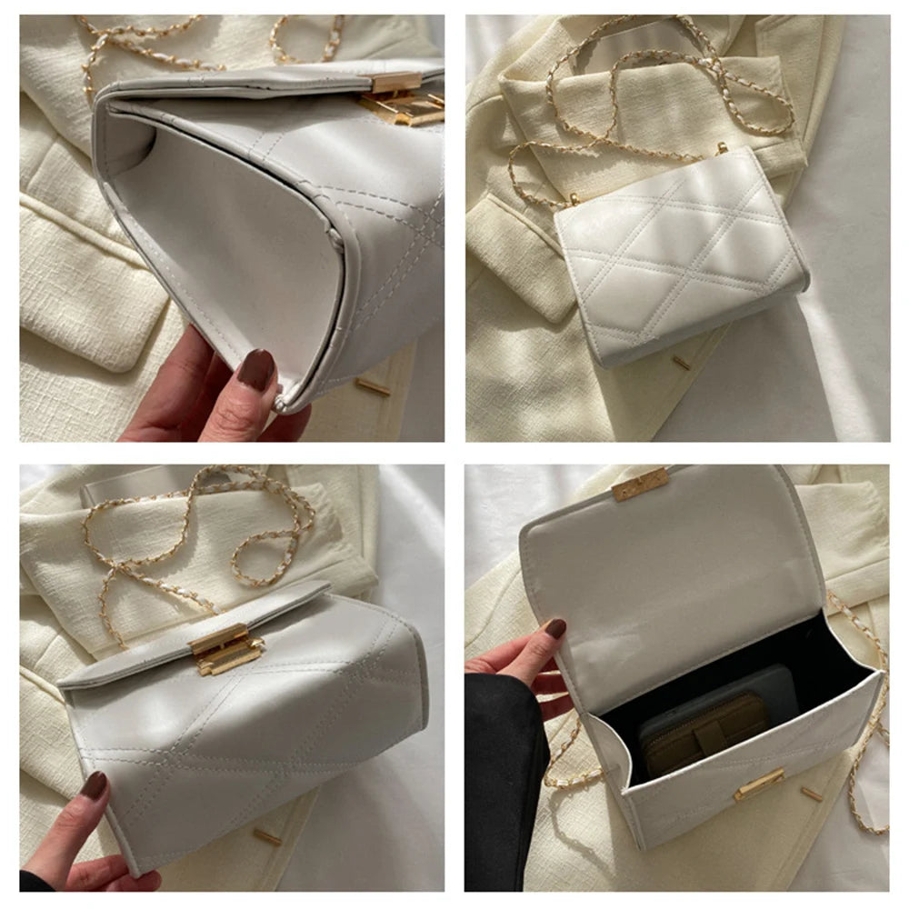 Women's Diamond Embroidered Shoulder Bag Crossbody Chain Solid Square