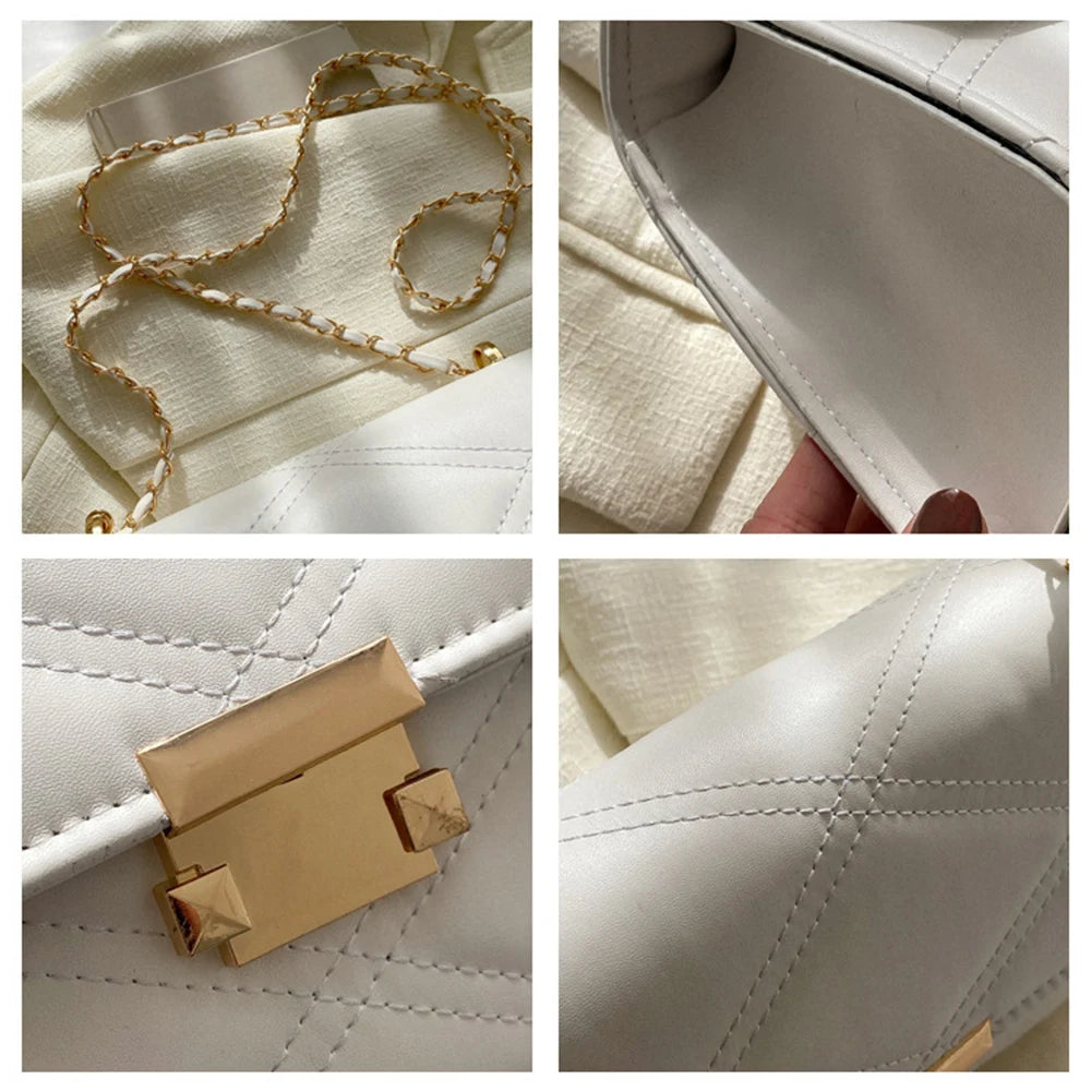 Women's Diamond Embroidered Shoulder Bag Crossbody Chain Solid Square