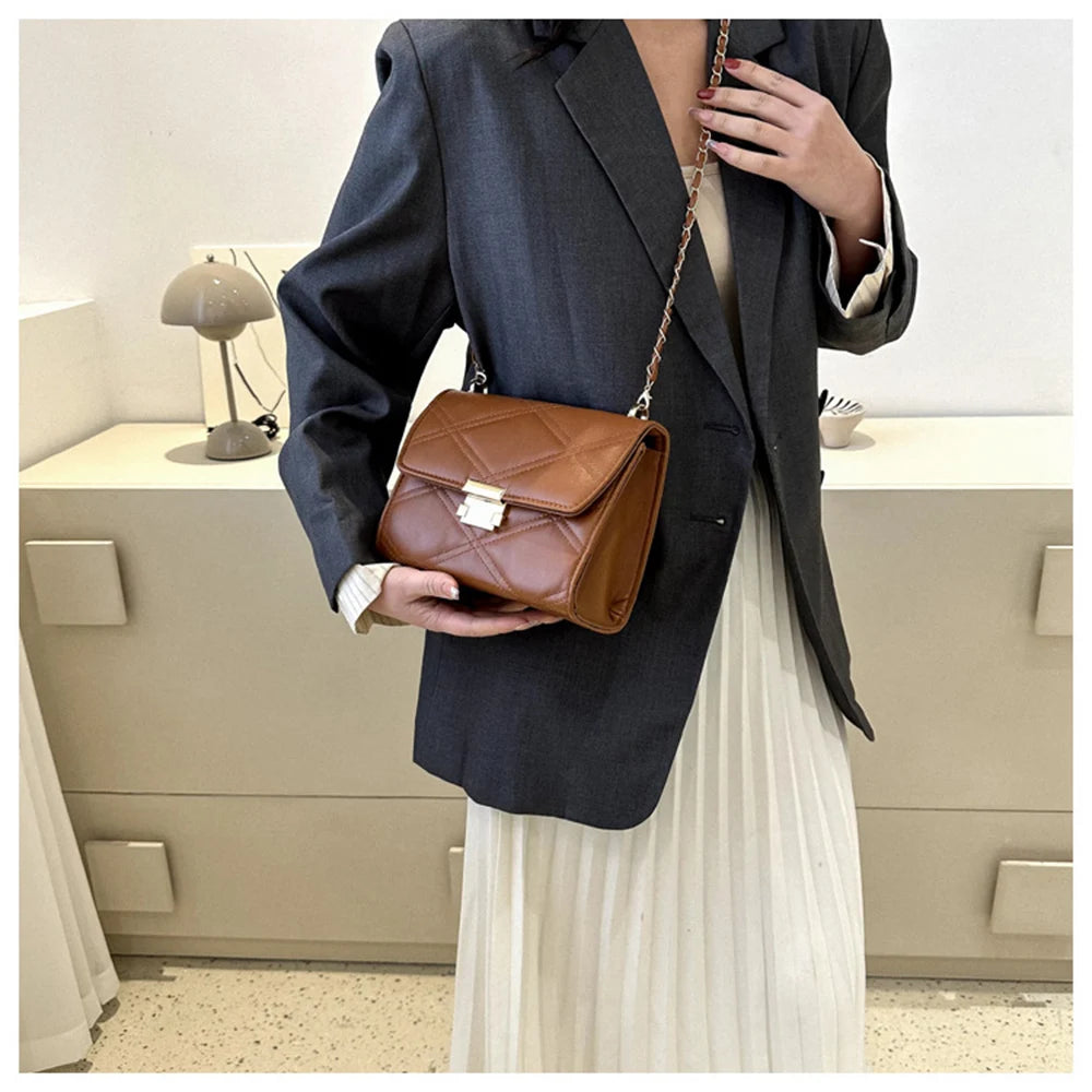 Women's Diamond Embroidered Shoulder Bag Crossbody Chain Solid Square