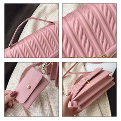 Female Stripe Shoulder Bag Lock Texture Mini Square Handbag