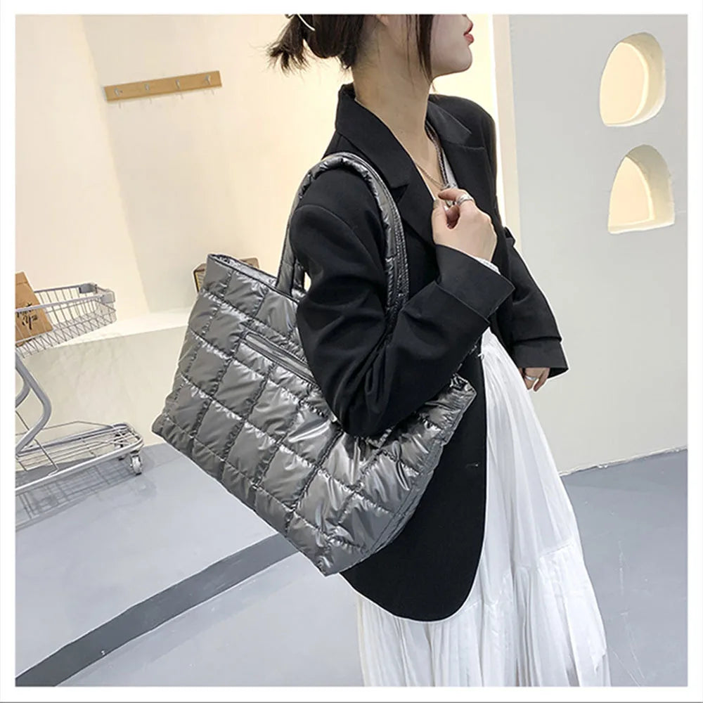 Lingge Ladies Shoulder Bag Large Capacity Handbags Solid Nylon High Bag