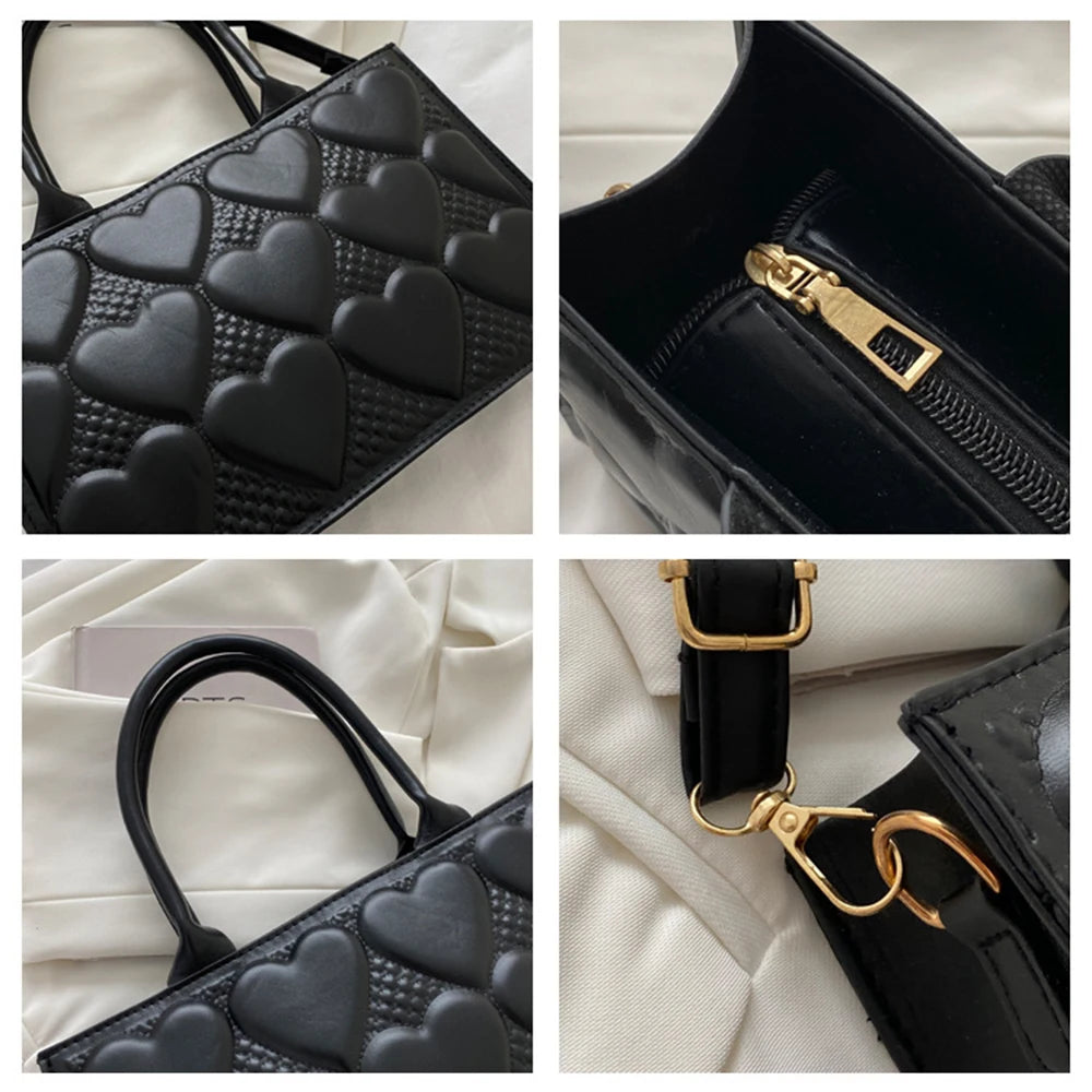 Textured Shoulder Bag with Heart Embossed Design